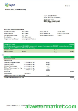Netherlands KPN business utility bill template in Word and PDF format